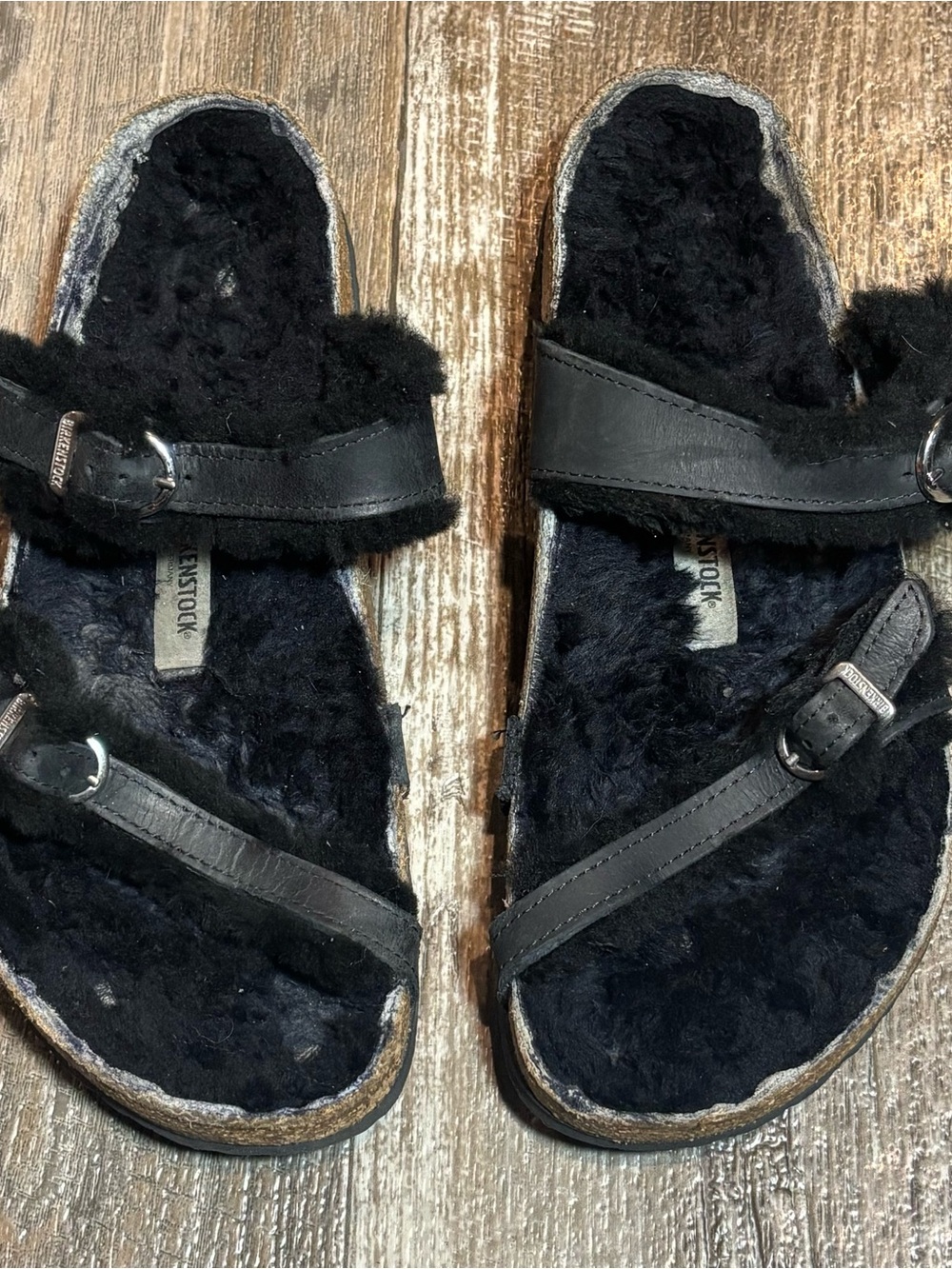 Birkenstock Black Shearling Double-Band Mules